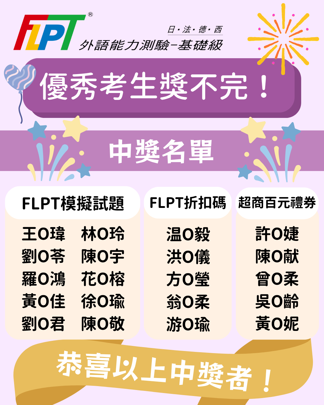2025優秀考生獎不完-中獎名單