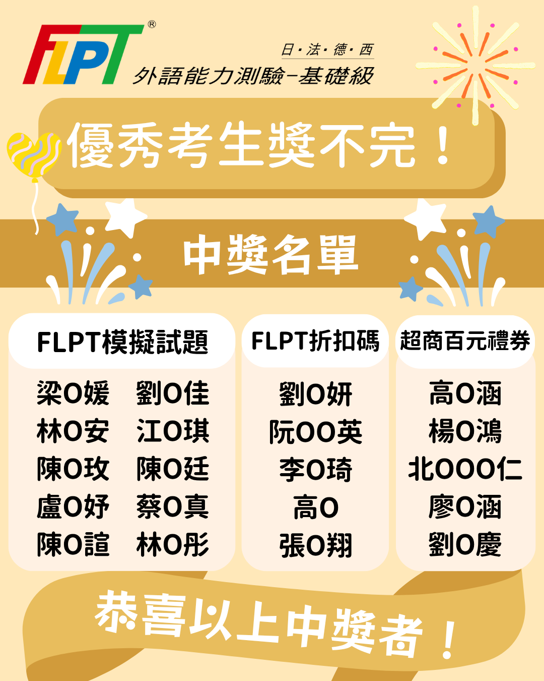 2026優秀考生獎不完-中獎名單