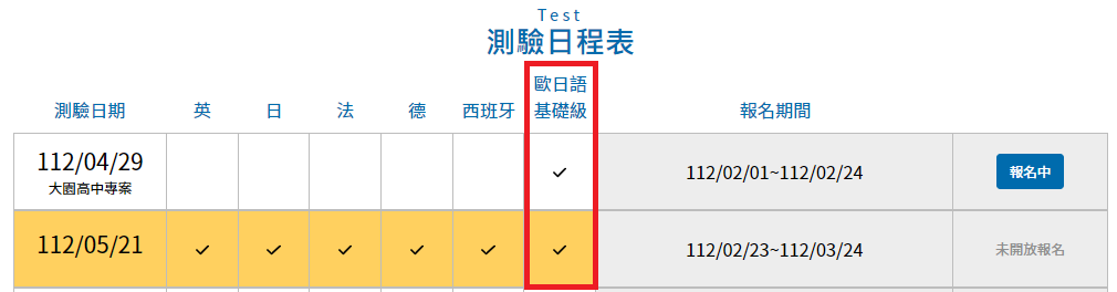 FLPT測驗日程表(基礎級)